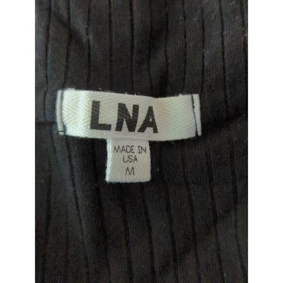 LNA Una Top Black Tencel Blend Ribbed Long Sleeve Wide Neck Cropped Top Size M - Picture 9 of 10
